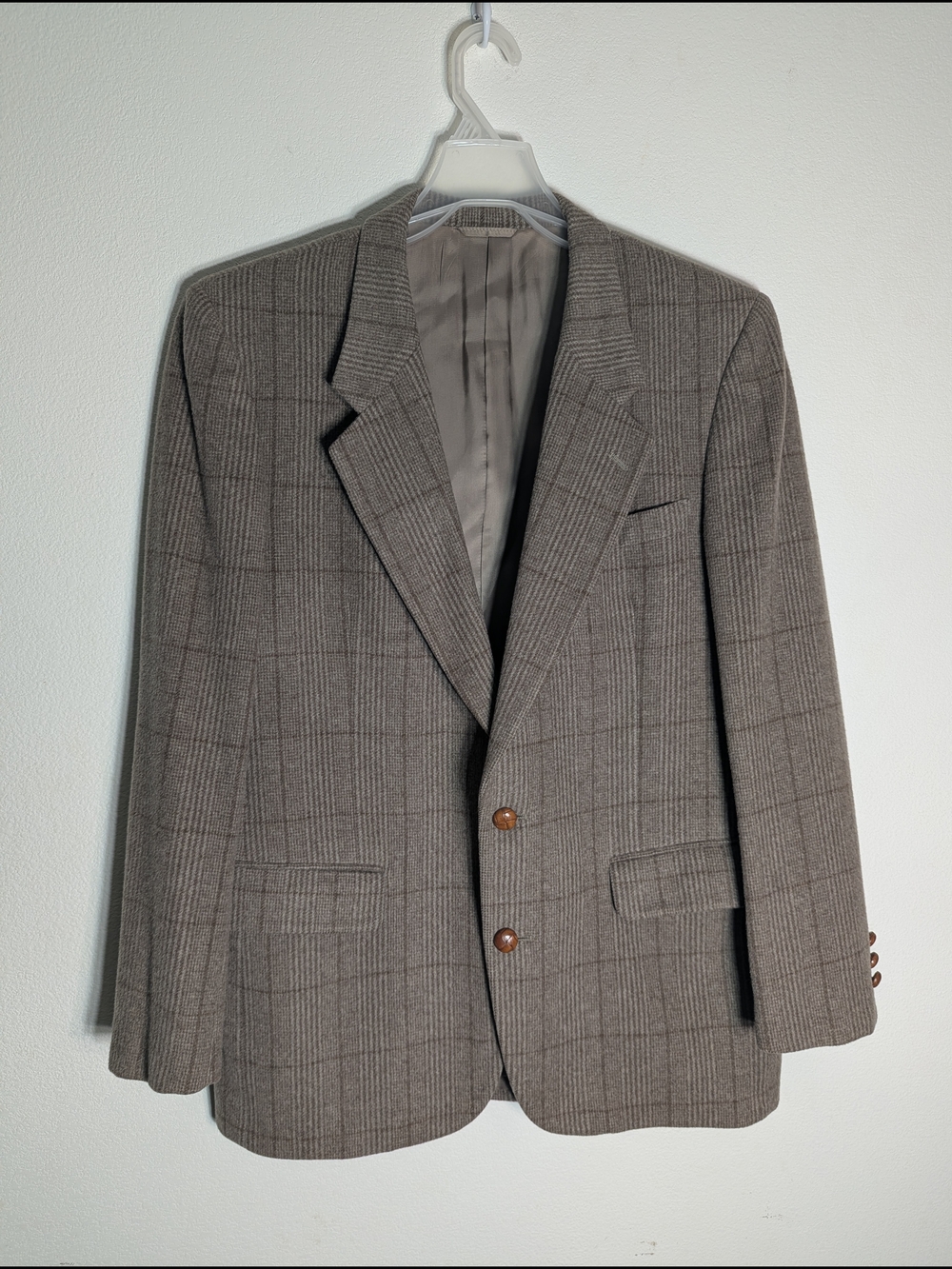 Mens Camel Wool Blazer Suit Coat Sport Jacket Plaid Quiet Luxury Classic 42R